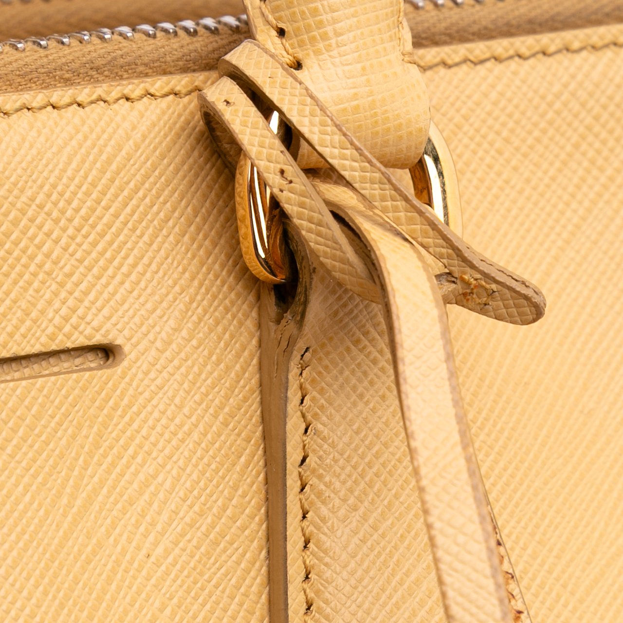 Prada Small Saffiano Lux Galleria Double Zip Satchel Geel