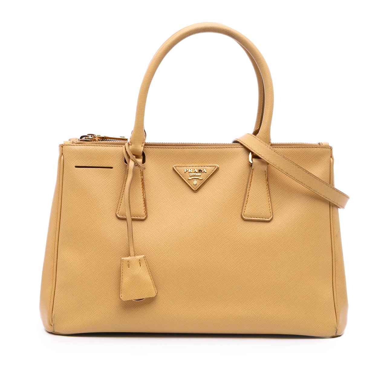 Prada Small Saffiano Lux Galleria Double Zip Satchel Geel