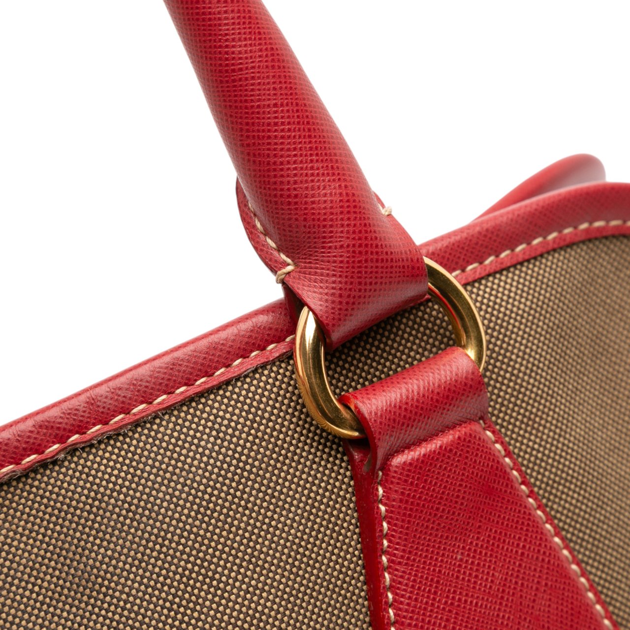 Prada Saffiano Trimmed Canvas Canapa Logo Satchel Bruin