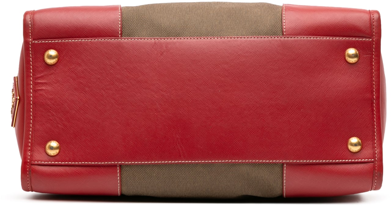 Prada Saffiano Trimmed Canvas Canapa Logo Satchel Bruin