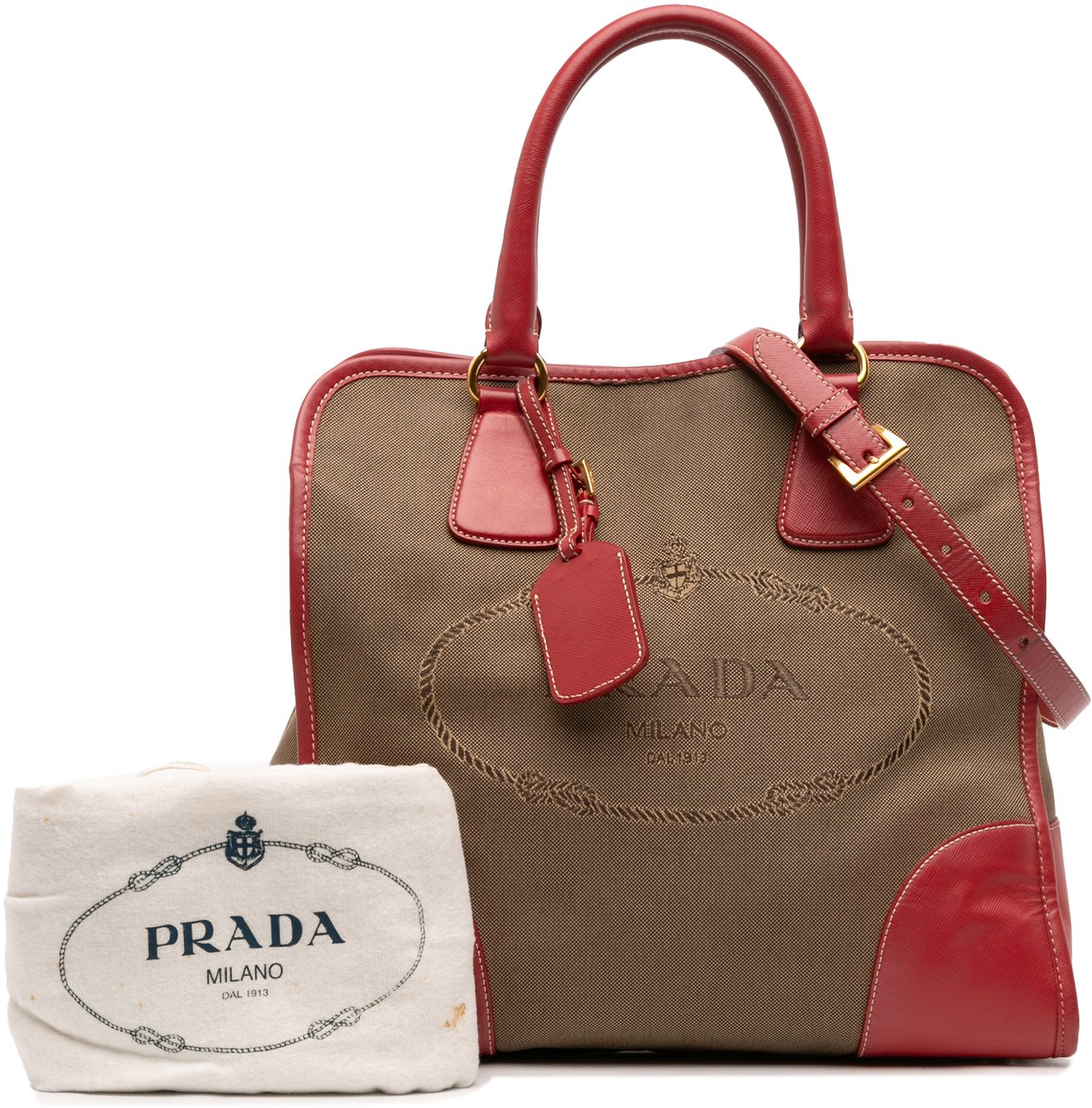 Prada Saffiano Trimmed Canvas Canapa Logo Satchel Bruin