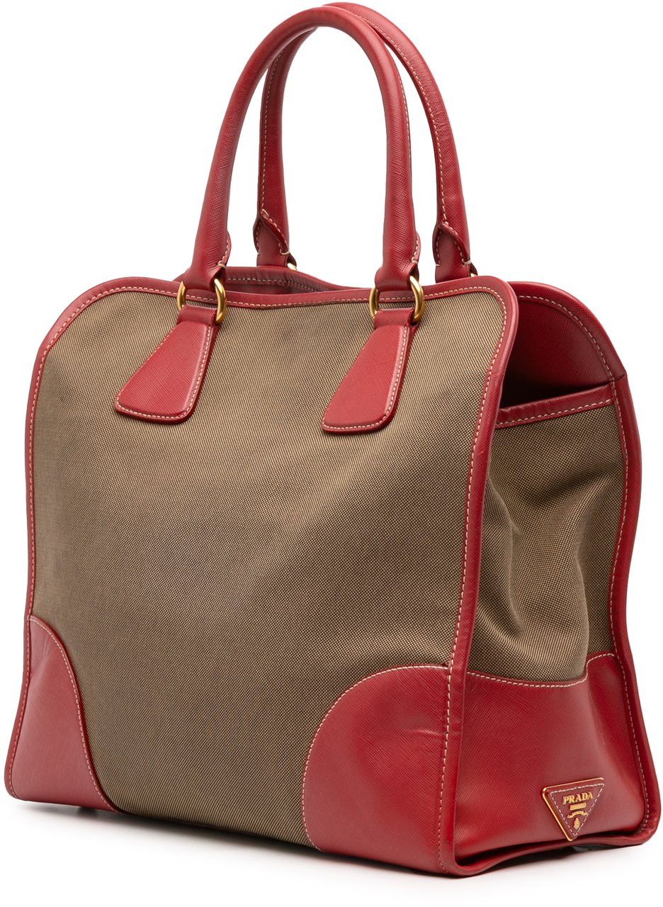 Prada Saffiano Trimmed Canvas Canapa Logo Satchel Bruin