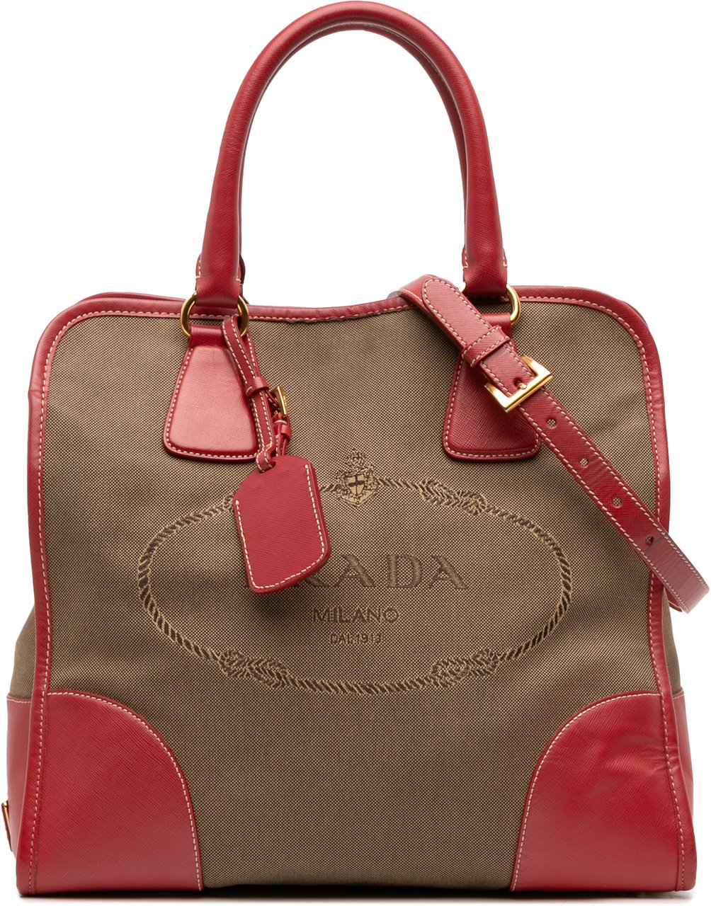 Prada Saffiano Trimmed Canvas Canapa Logo Satchel Bruin