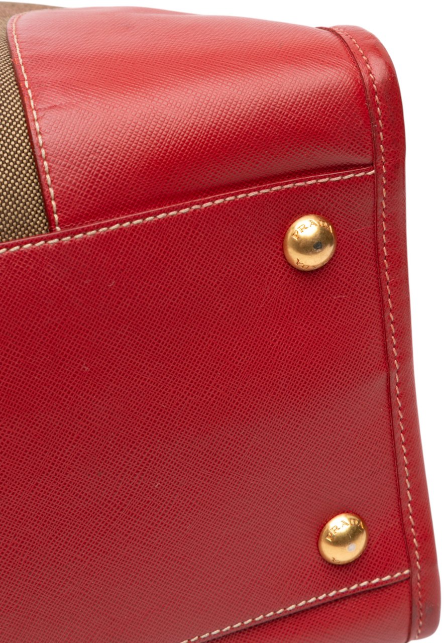 Prada Saffiano Trimmed Canvas Canapa Logo Satchel Bruin