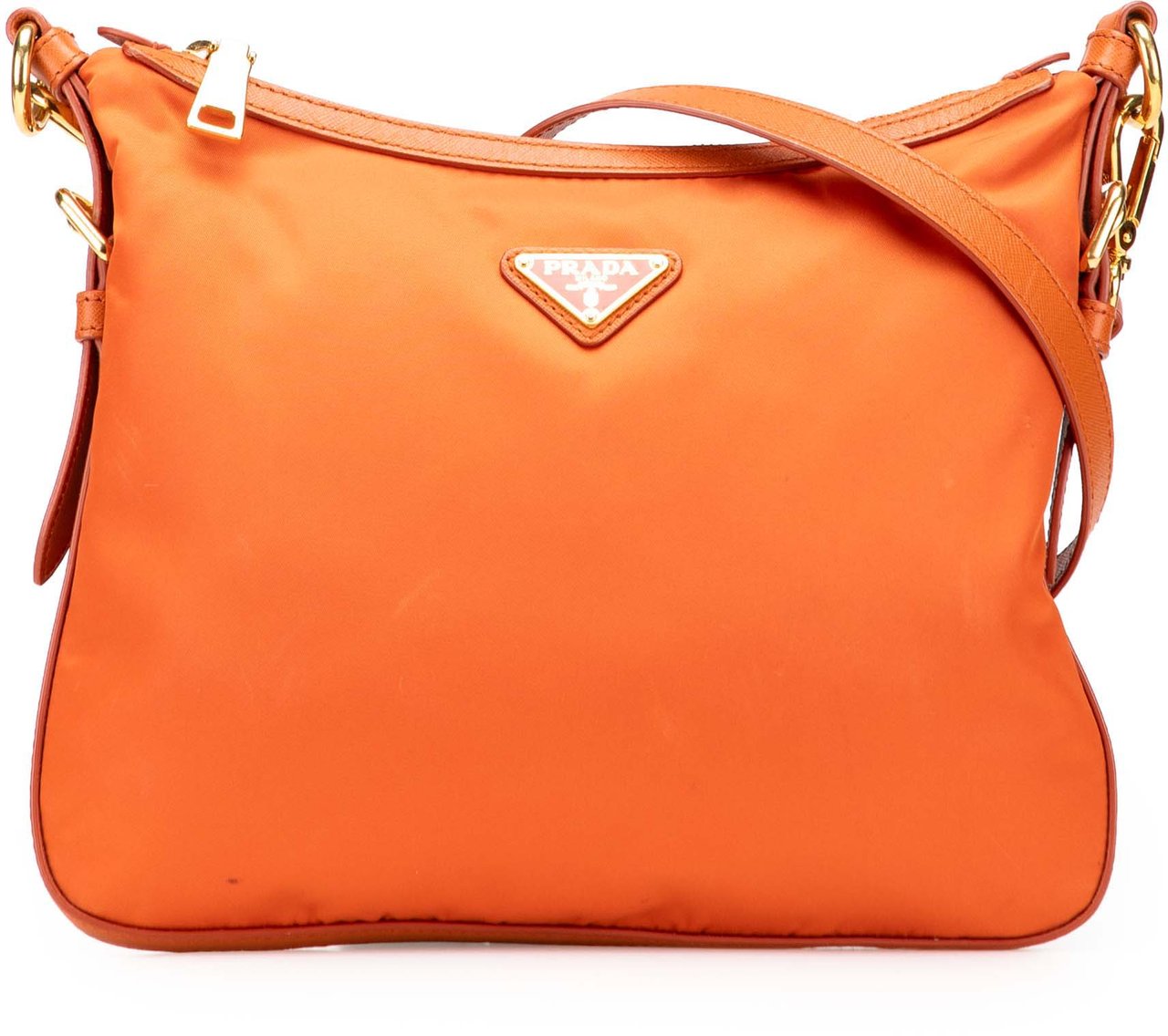 Prada Saffiano Trimmed Tessuto Zip Top Crossbody Oranje