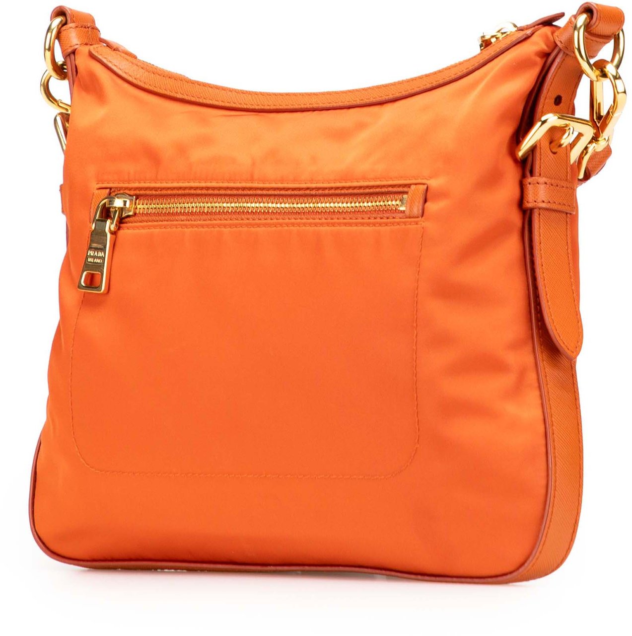 Prada Saffiano Trimmed Tessuto Zip Top Crossbody Oranje