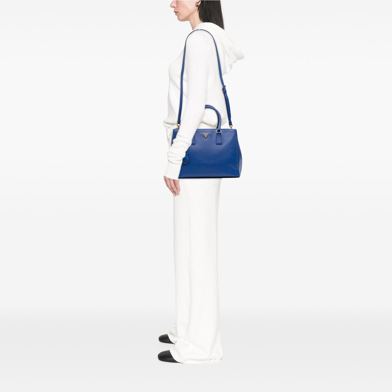 Prada Medium Saffiano Lux Galleria Double Zip Satchel Blauw