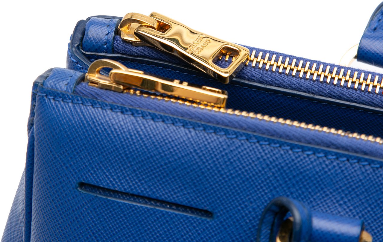 Prada Medium Saffiano Lux Galleria Double Zip Satchel Blauw