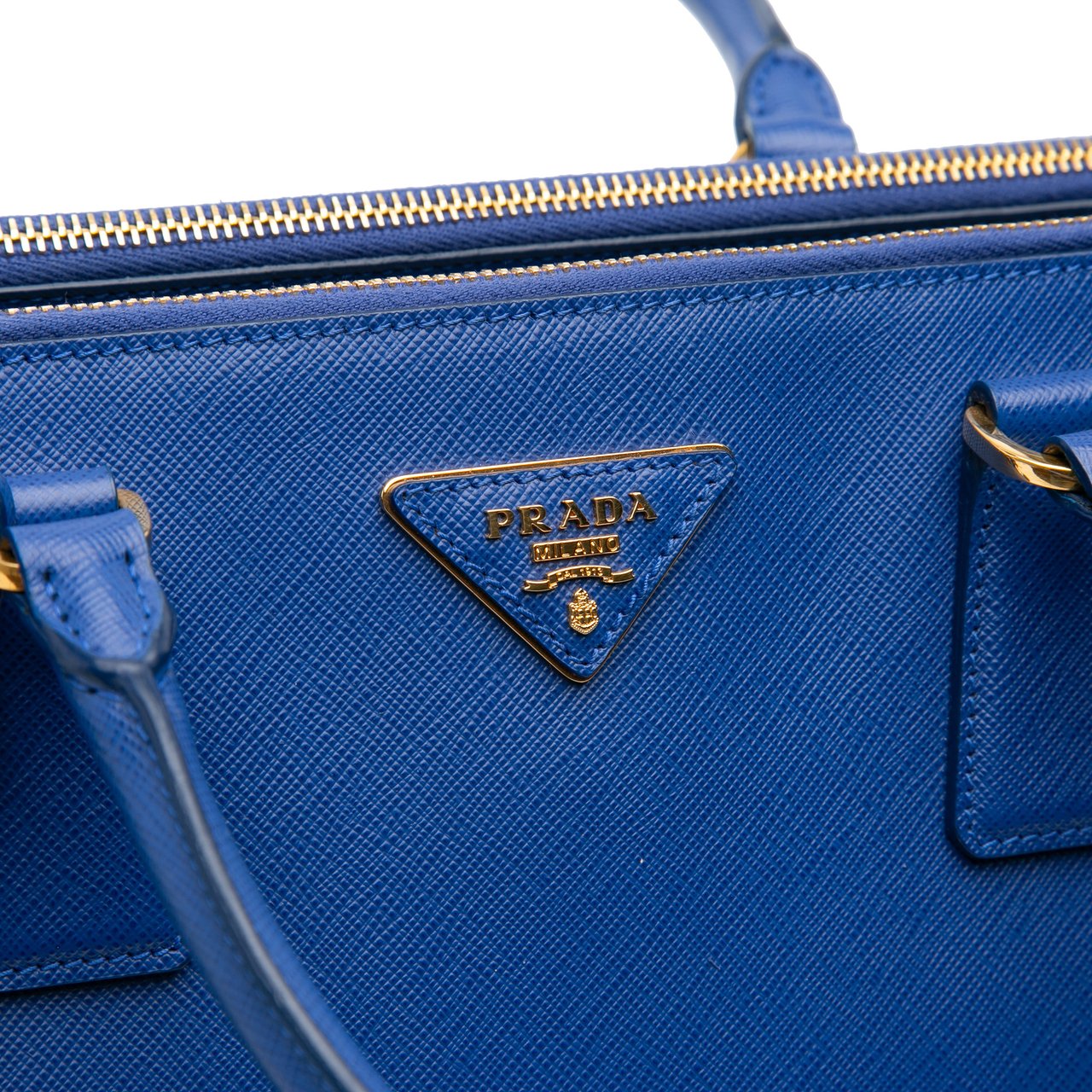 Prada Medium Saffiano Lux Galleria Double Zip Satchel Blauw