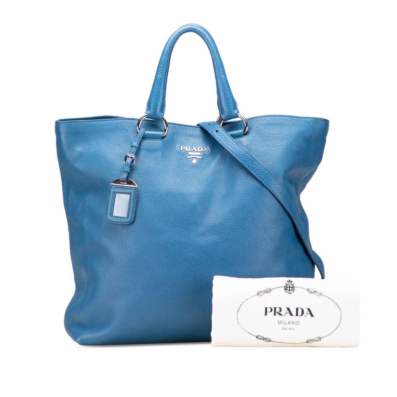 Prada Vitello Daino Open Convertible Tote Blauw