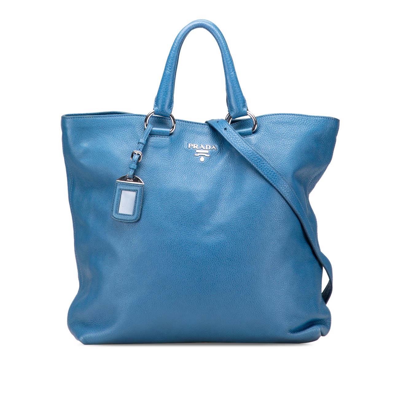 Prada Vitello Daino Open Convertible Tote Blauw