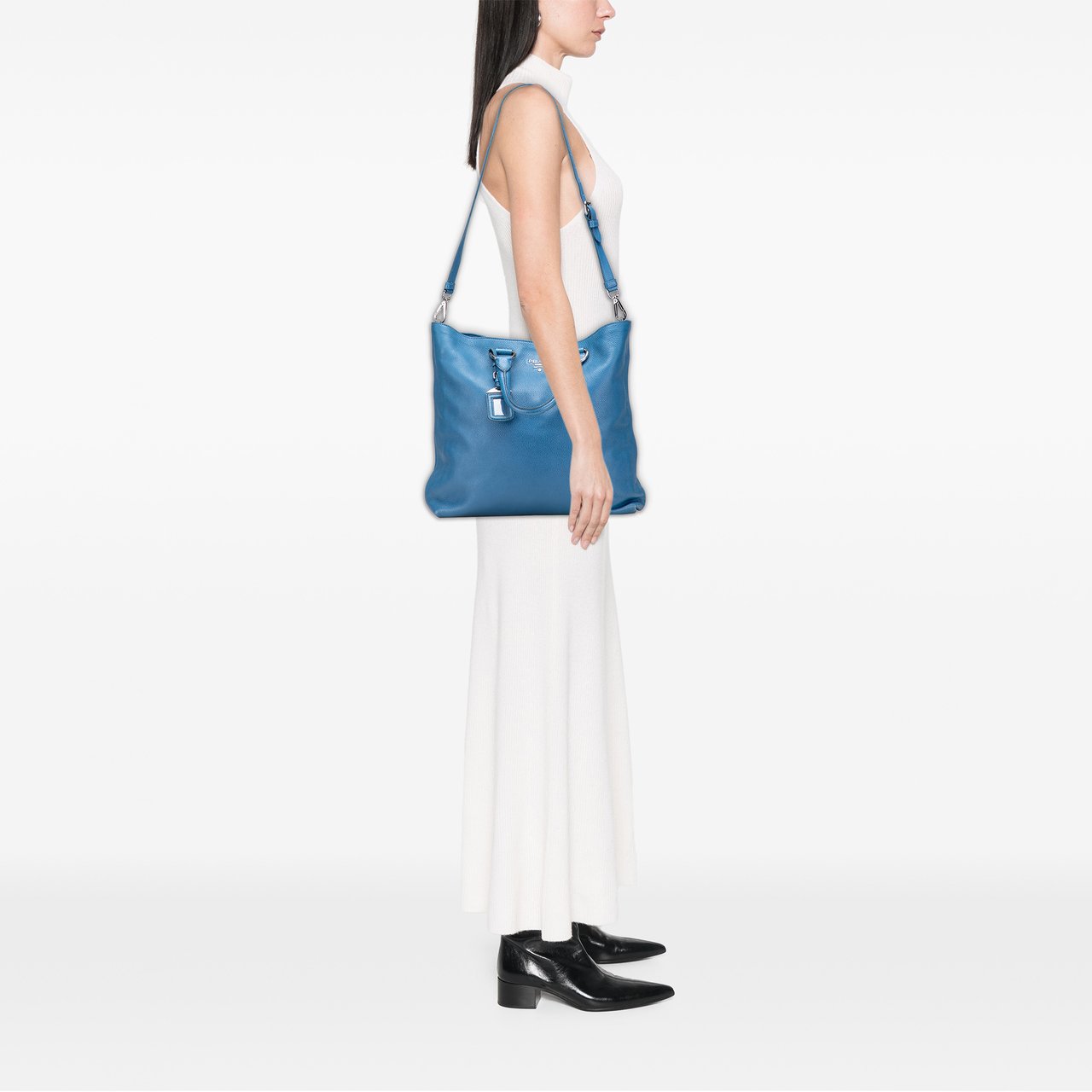 Prada Vitello Daino Open Convertible Tote Blauw