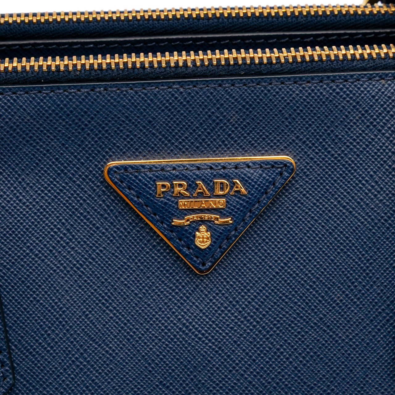 Prada Large Saffiano Lux Galleria Double Zip Tote Blauw