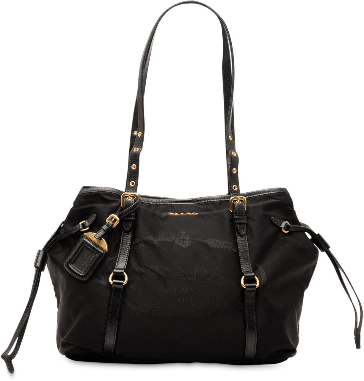 Prada Tessuto Canapa Logo Tote Zwart