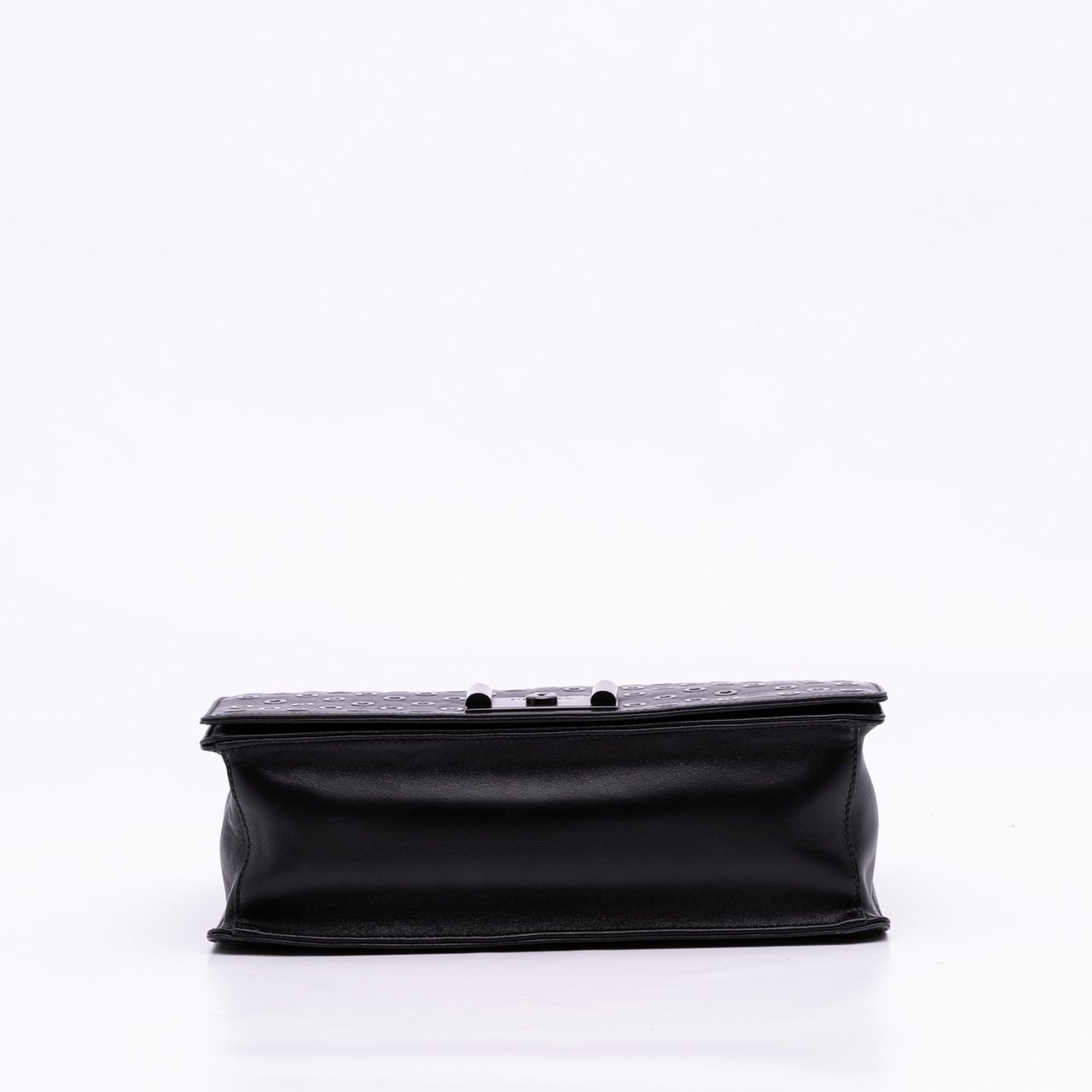 Prada Soft Calf Grommet Lock Flap Chain Crossbody Zwart