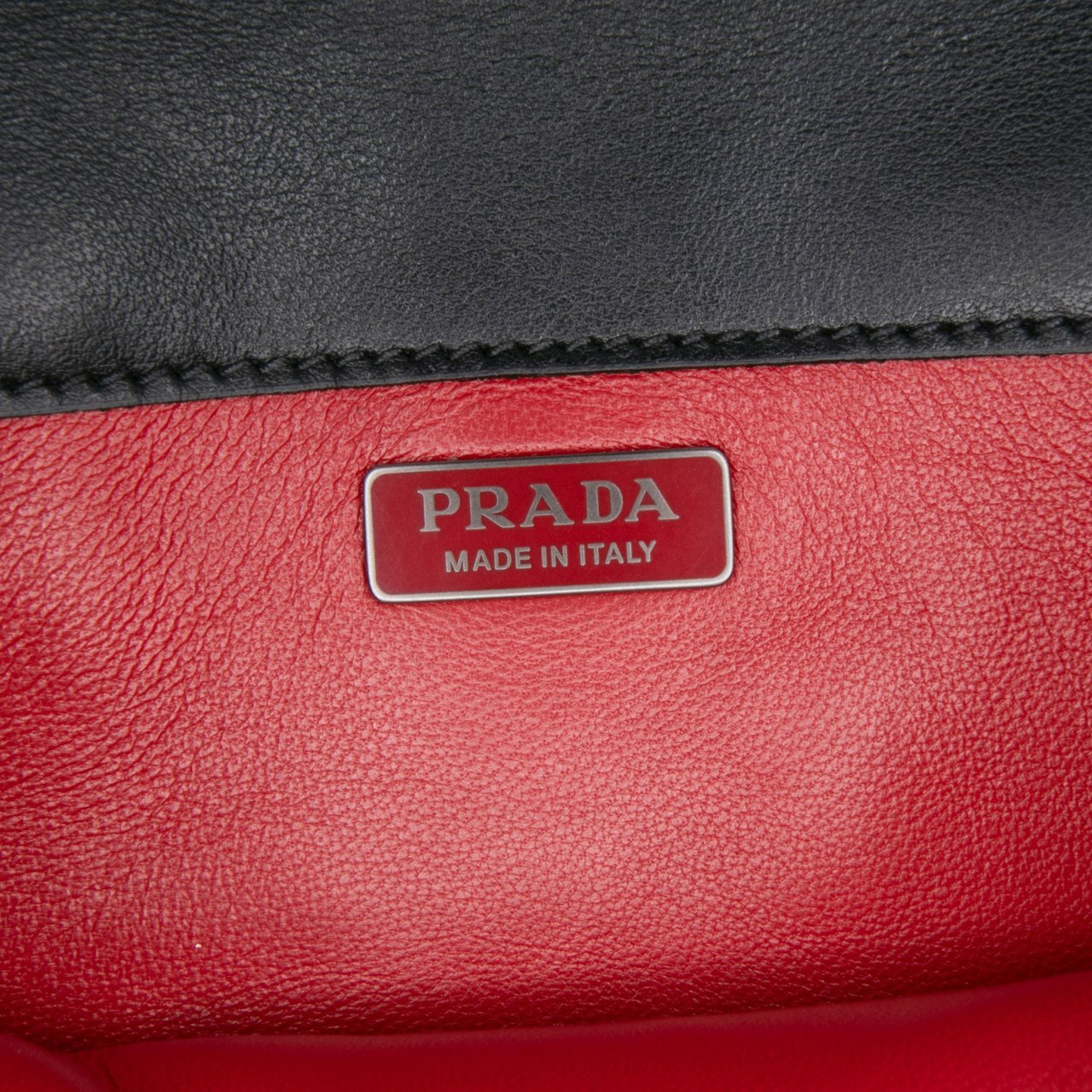 Prada Soft Calf Grommet Lock Flap Chain Crossbody Zwart