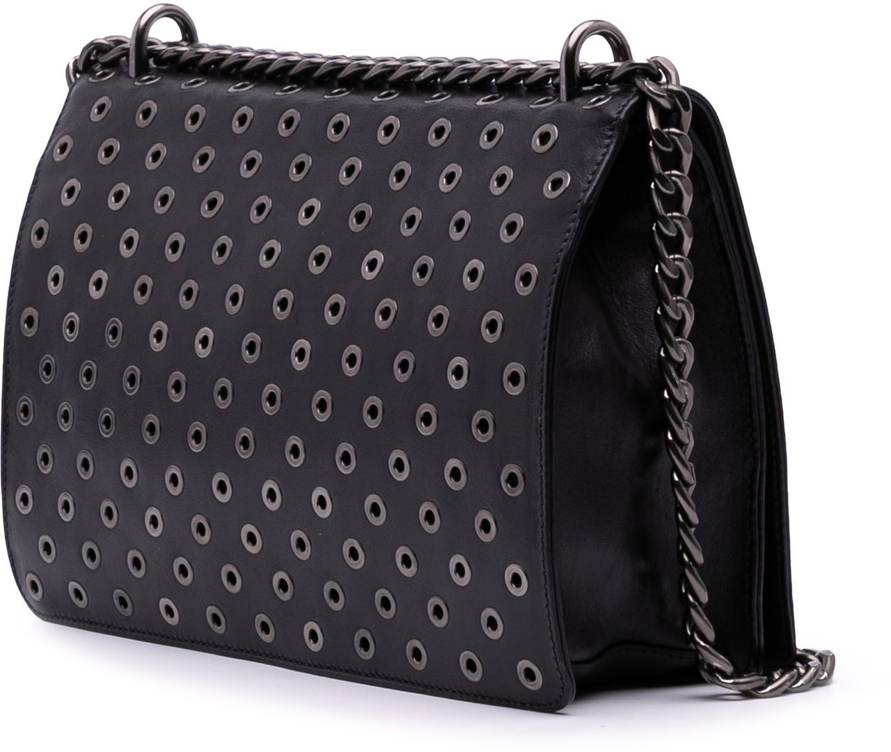 Prada Soft Calf Grommet Lock Flap Chain Crossbody Zwart