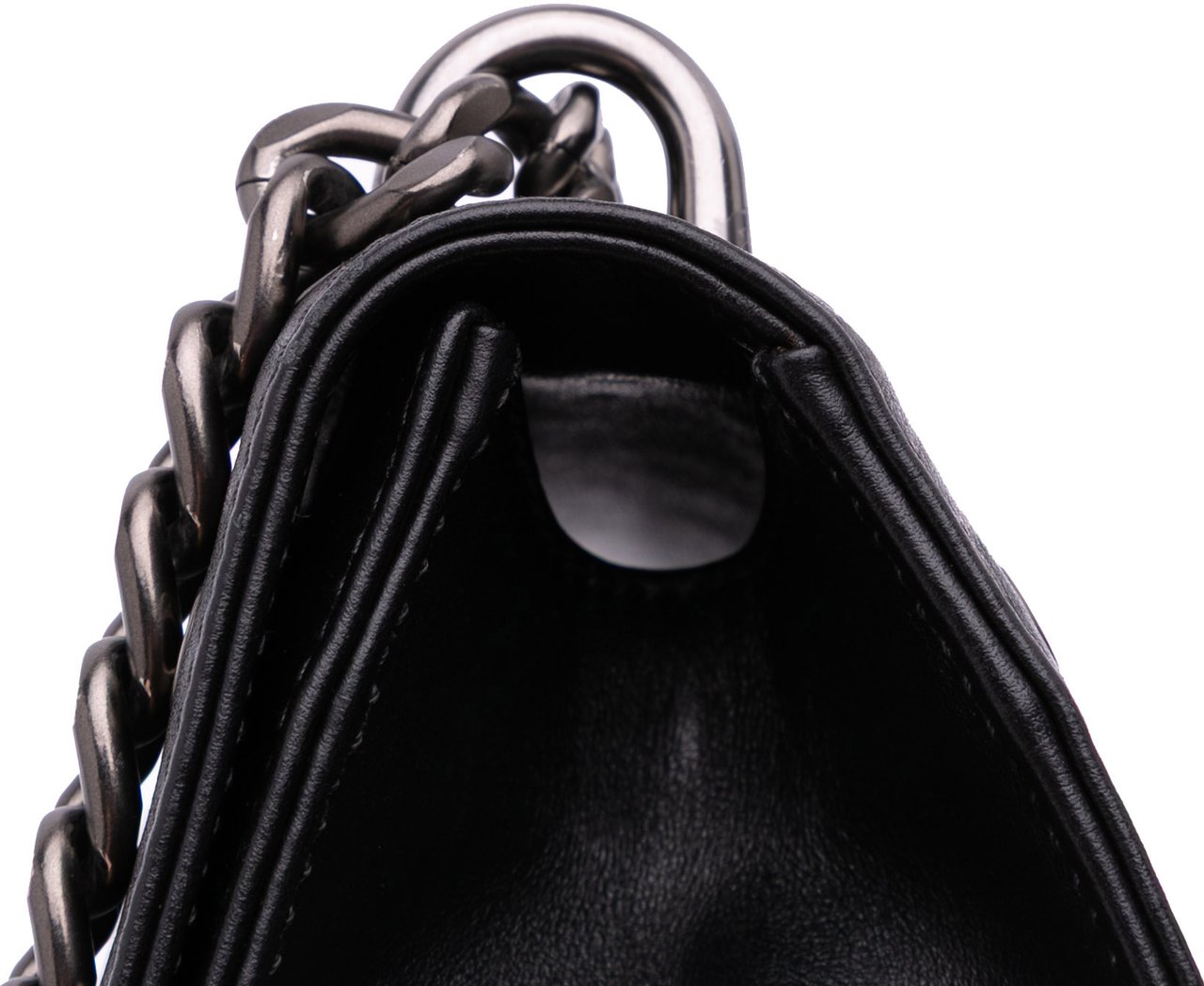 Prada Soft Calf Grommet Lock Flap Chain Crossbody Zwart
