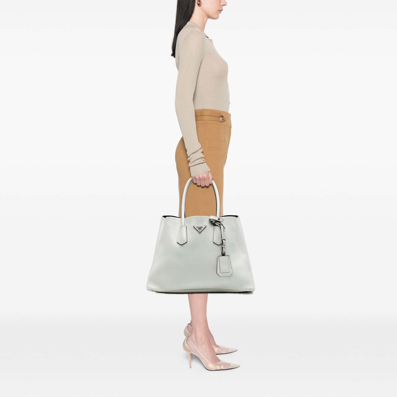 Prada Large City Calf Double Satchel Wit