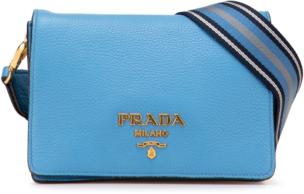 Prada Vitello Daino Flap Crossbody Blauw