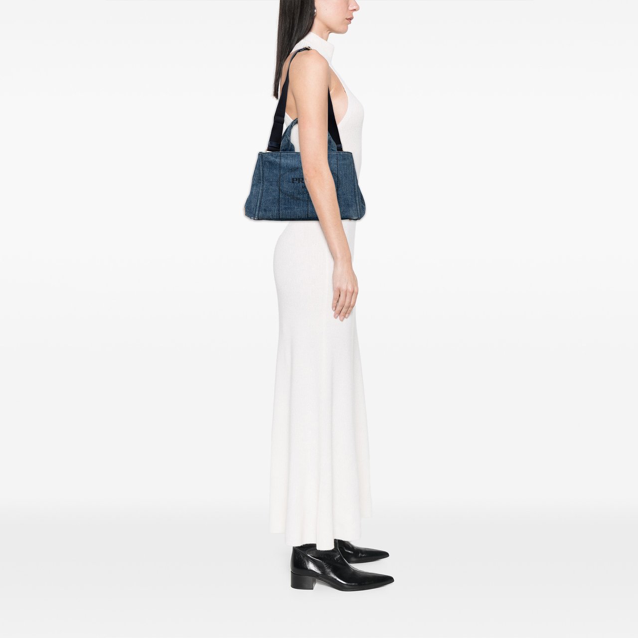 Prada Denim Canapa Logo Satchel Blauw