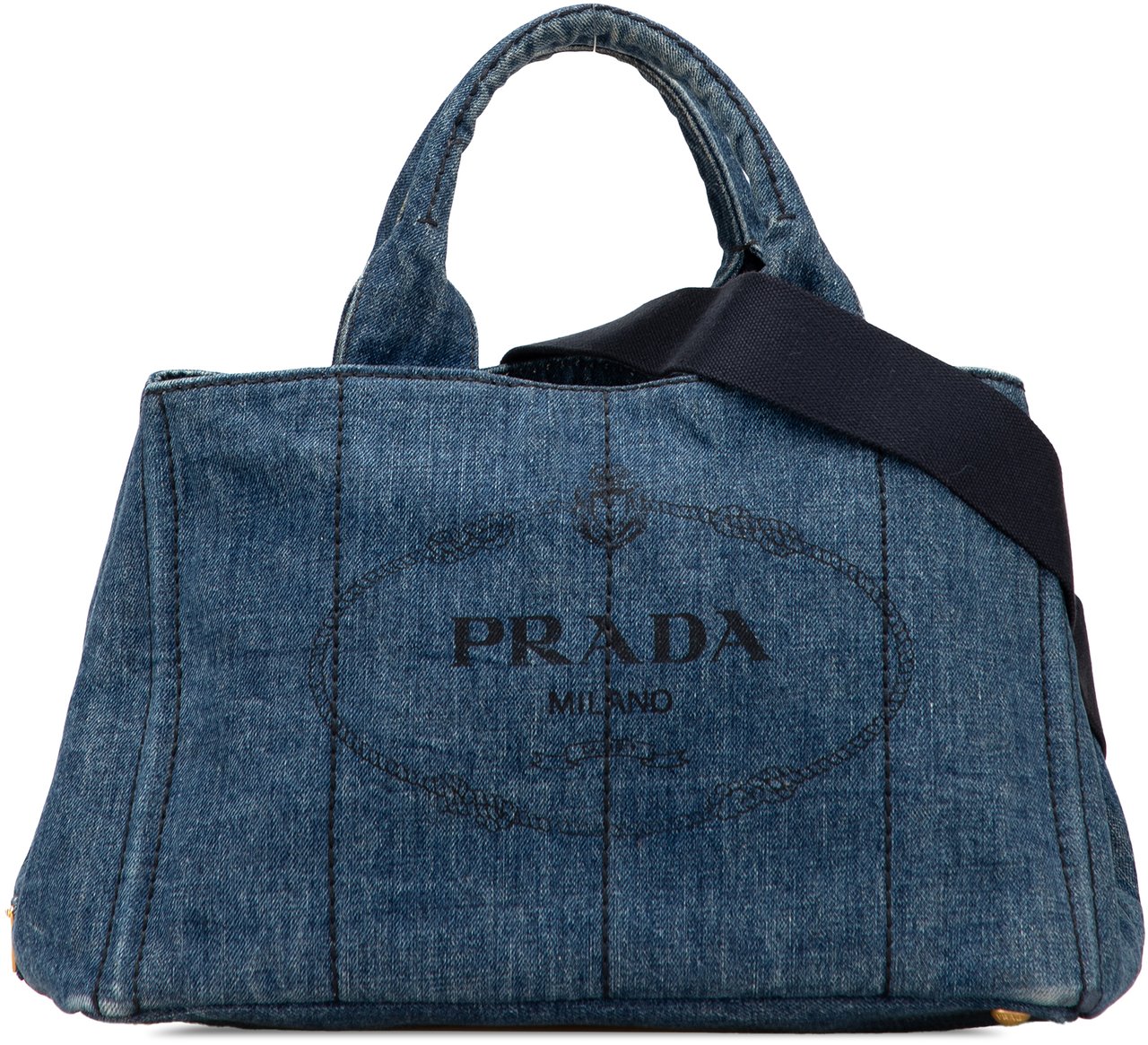 Prada Denim Canapa Logo Satchel Blauw