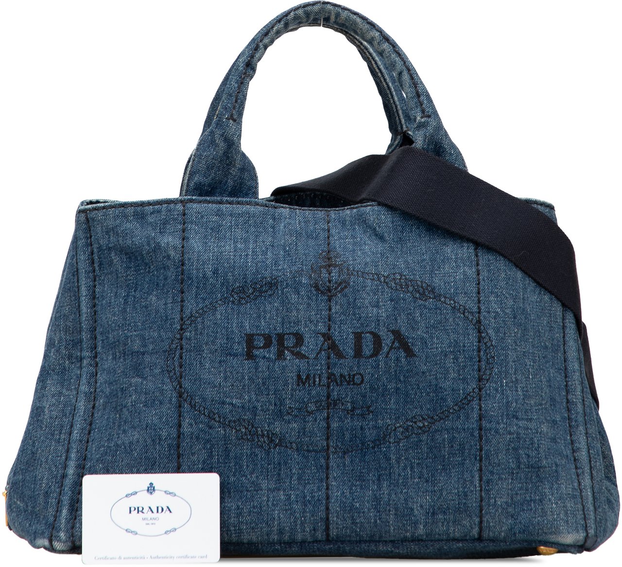 Prada Denim Canapa Logo Satchel Blauw