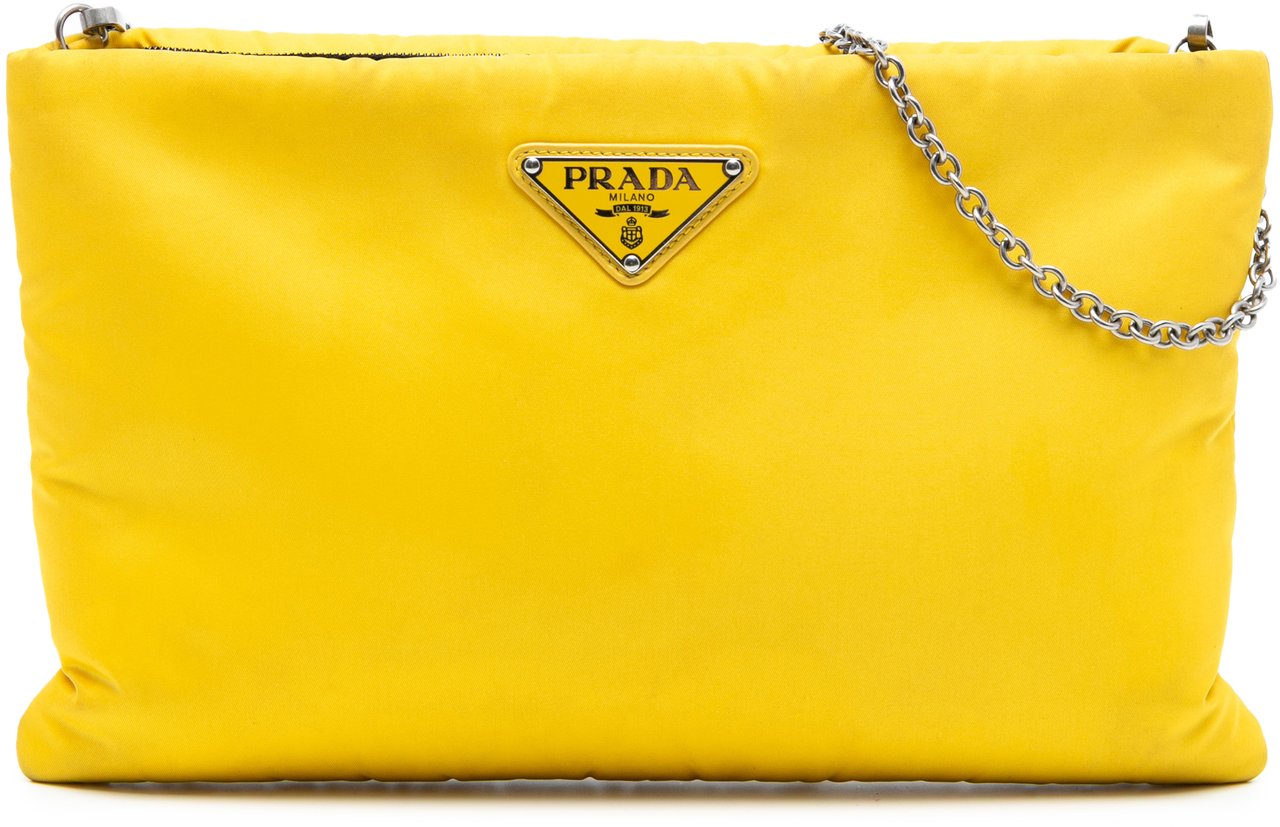 Prada Tessuto Fluo Clutch on Chain Geel