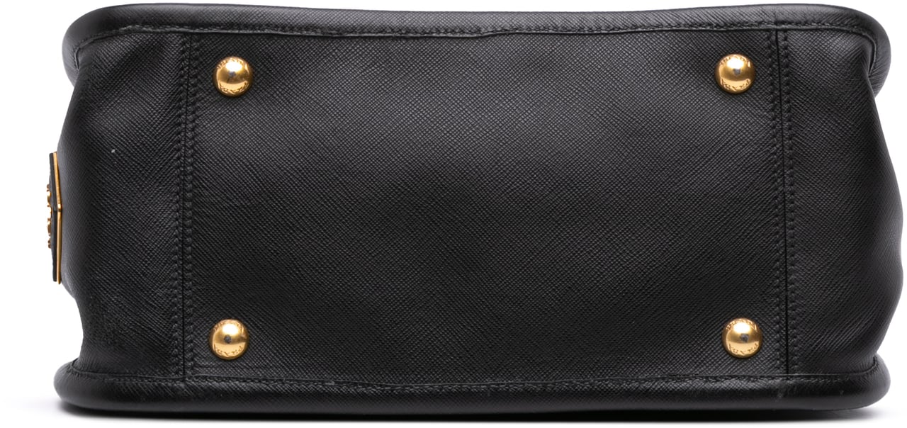 Prada Saffiano Lucido Top Handle Frame Tote Zwart