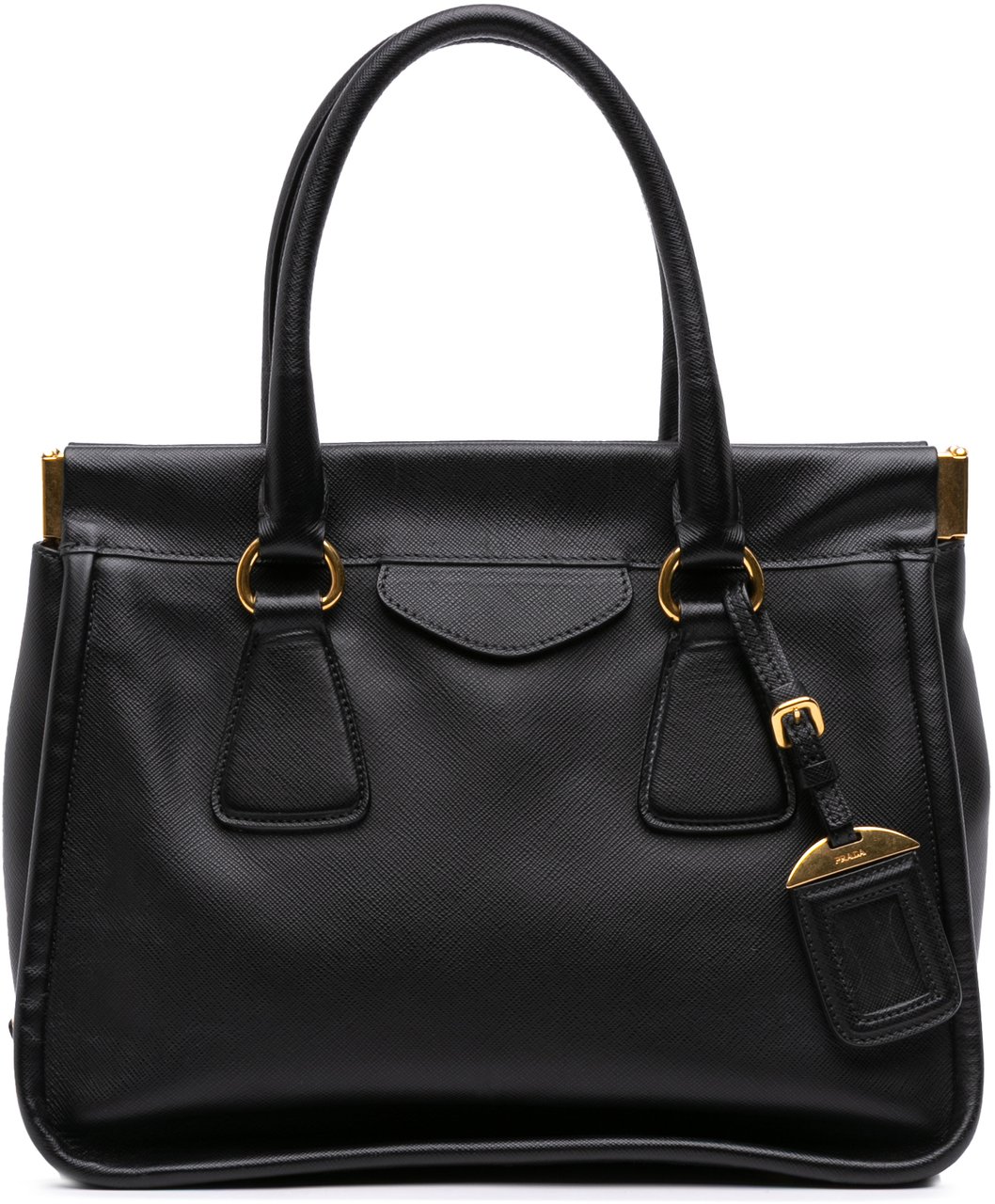 Prada Saffiano Lucido Top Handle Frame Tote Zwart