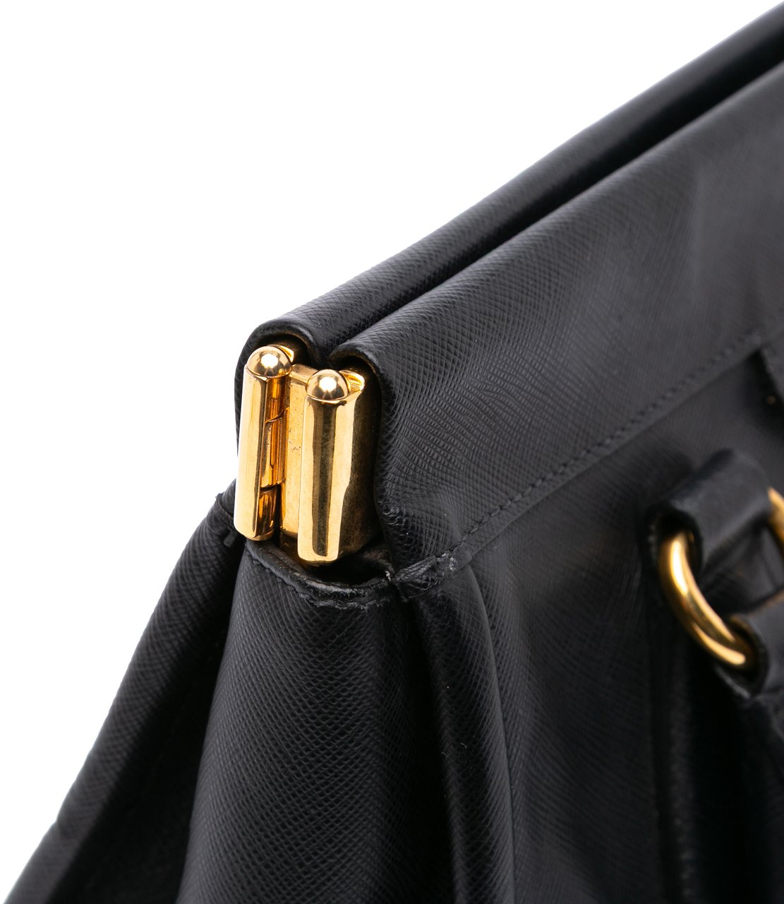 Prada Saffiano Lucido Top Handle Frame Tote Zwart