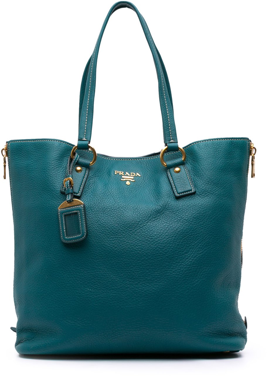 Prada Vitello Daino Side Zip Tote Blauw