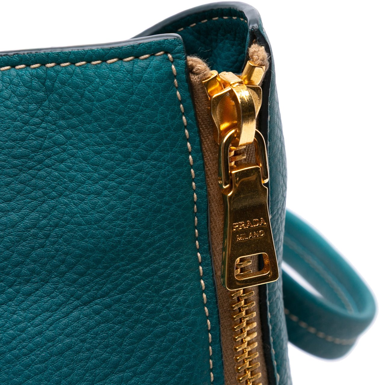 Prada Vitello Daino Side Zip Tote Blauw