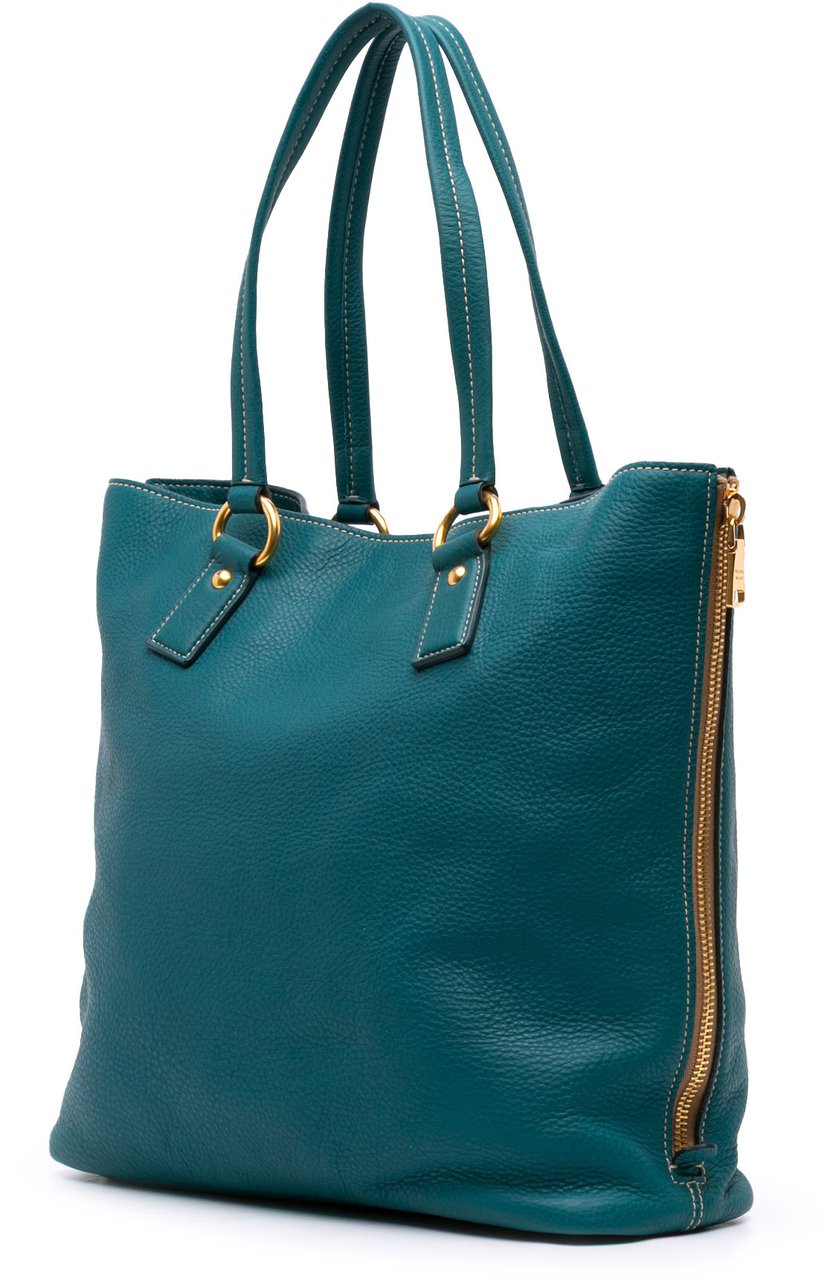 Prada Vitello Daino Side Zip Tote Blauw