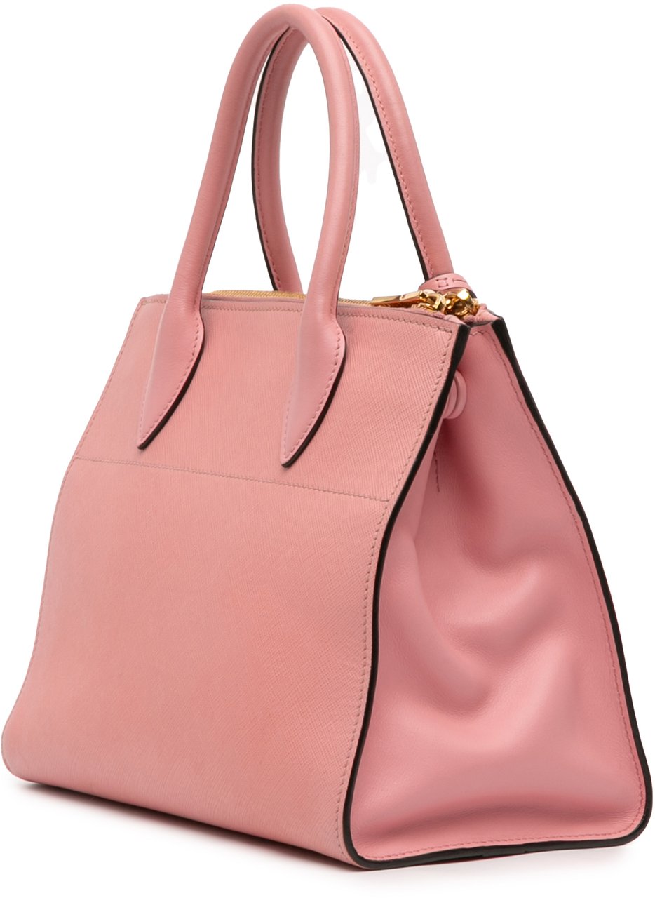 Prada City Calf Trimmed Saffiano Greche Paradigme Bag Roze