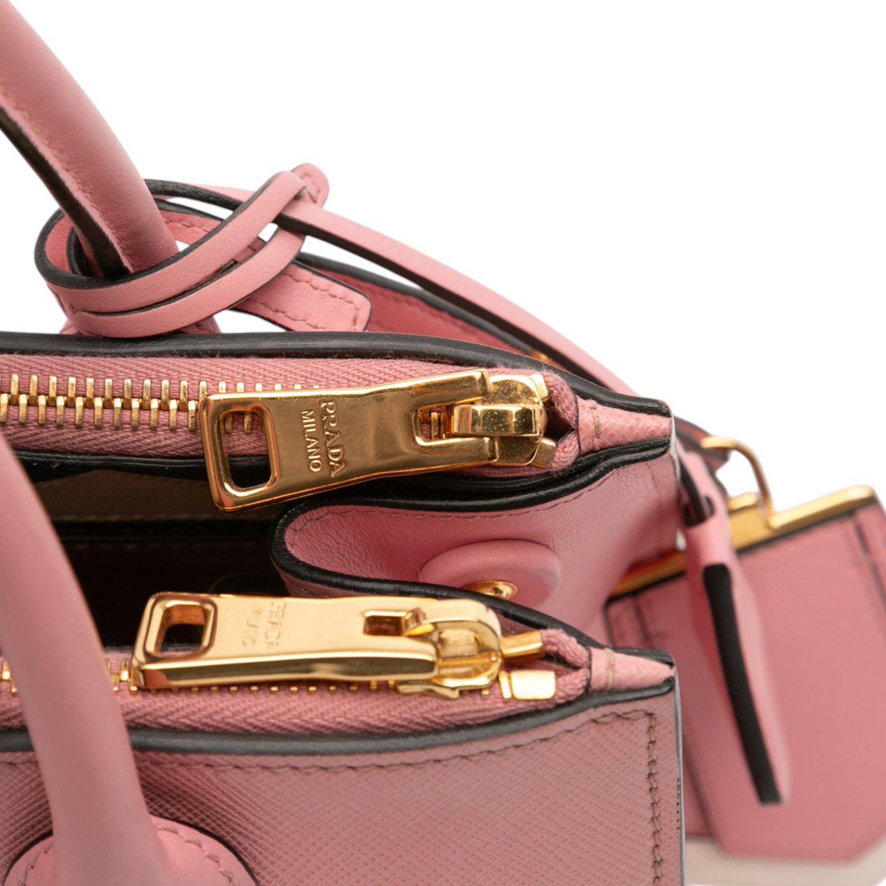 Prada City Calf Trimmed Saffiano Greche Paradigme Bag Roze