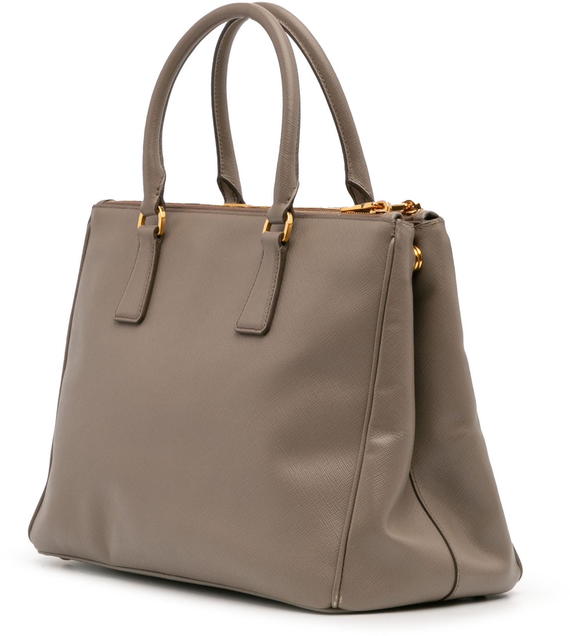 Prada Medium Saffiano Lux Galleria Double Zip Satchel Grijs