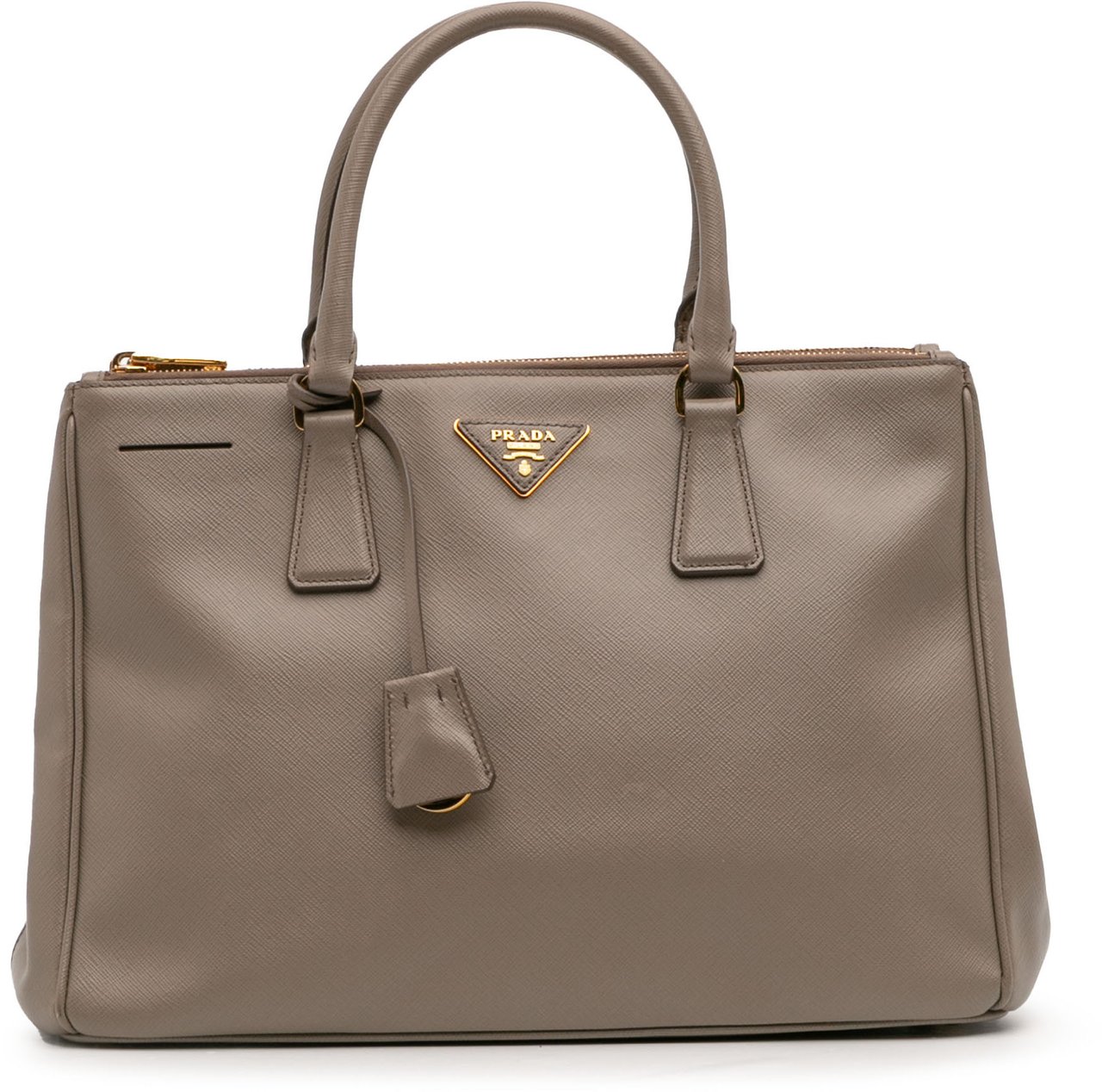 Prada Medium Saffiano Lux Galleria Double Zip Satchel Grijs