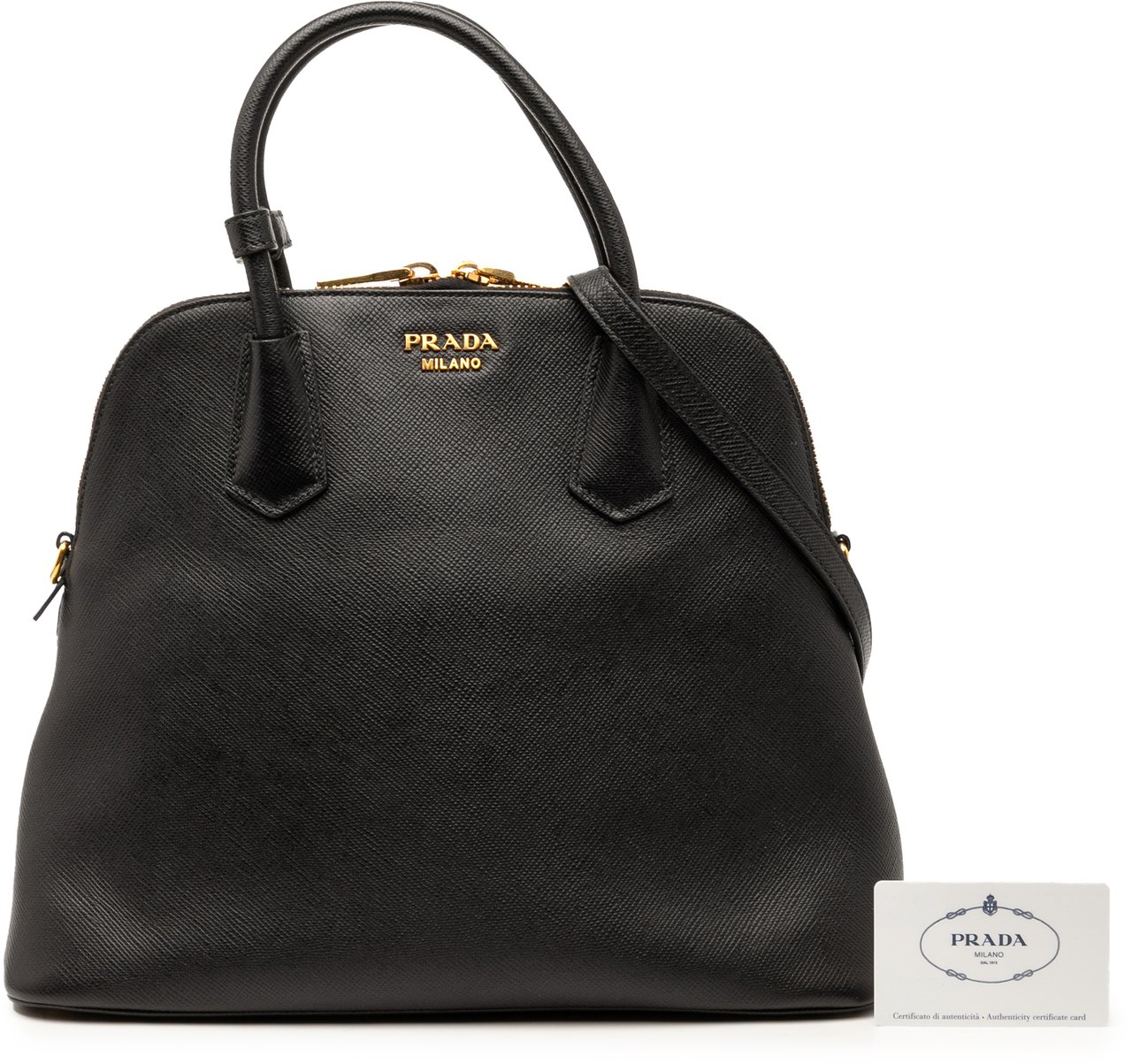 Prada Medium Saffiano Cuir Dome Satchel Zwart