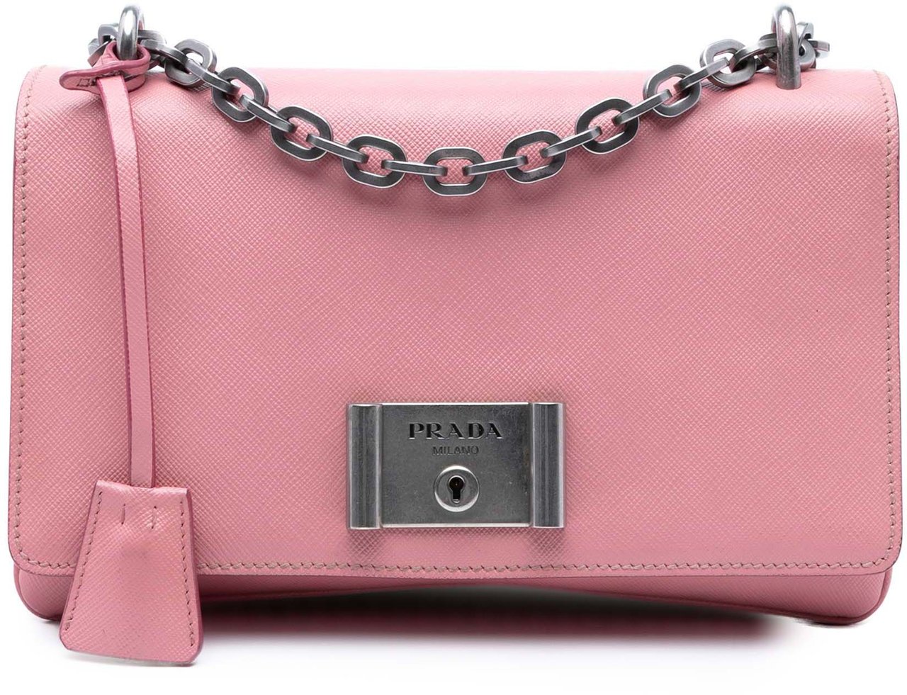 Prada Saffiano Lux Lock Chain Flap Roze