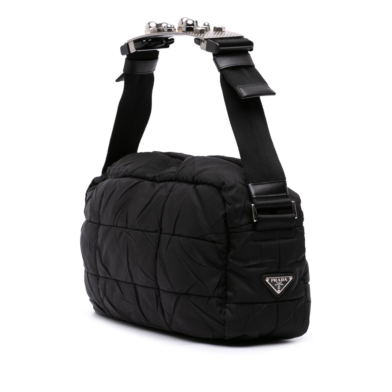 Prada Quilted Tessuto Messenger Bag Zwart