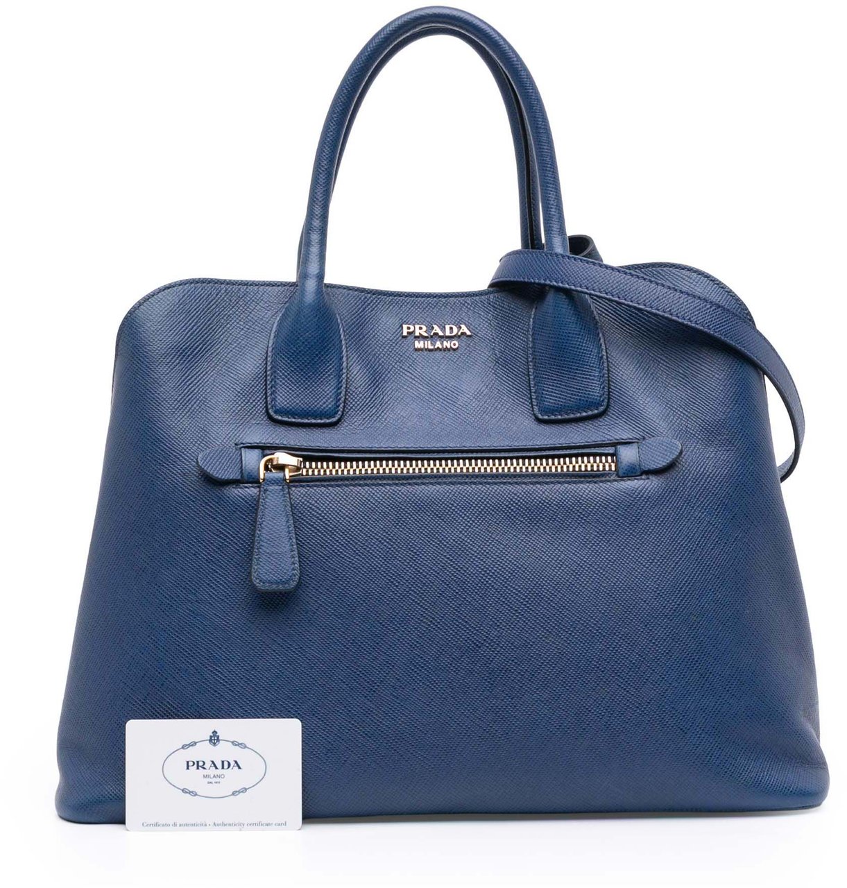 Prada Saffiano Cuir Open Promenade Satchel Blauw