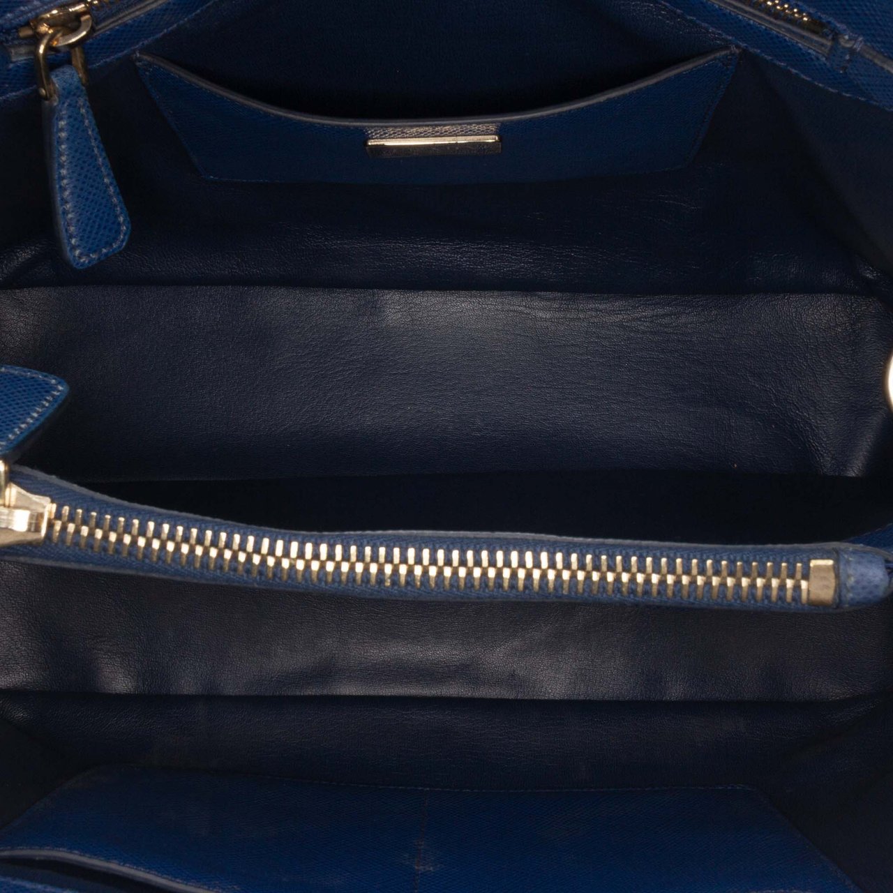 Prada Saffiano Cuir Open Promenade Satchel Blauw