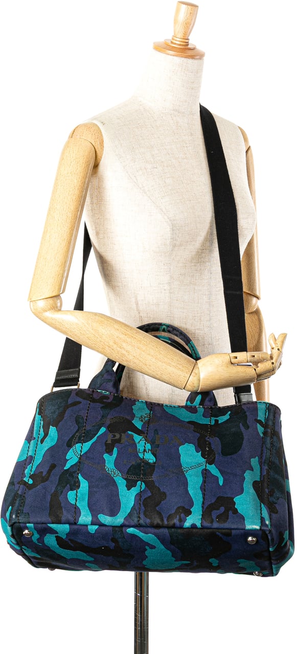 Prada Canvas Camouflage Canapa Logo Satchel Blauw
