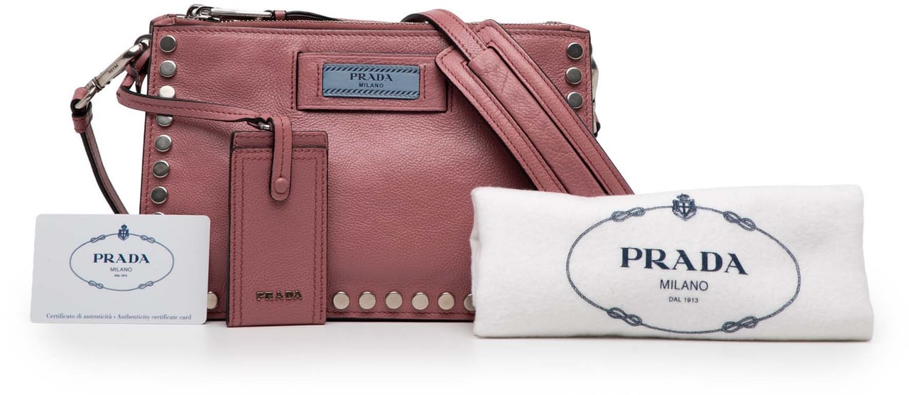 Prada Glace Calf Studded Etiquette Crossbody Roze