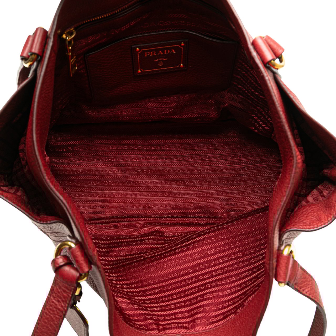 Prada VItello Daino Double Pocket Tote Rood