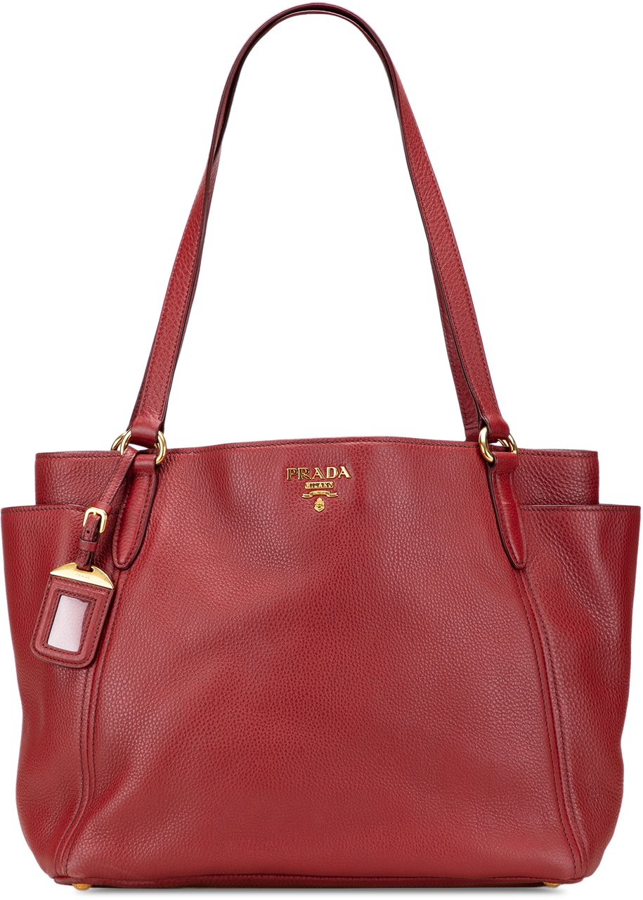 Prada VItello Daino Double Pocket Tote Rood