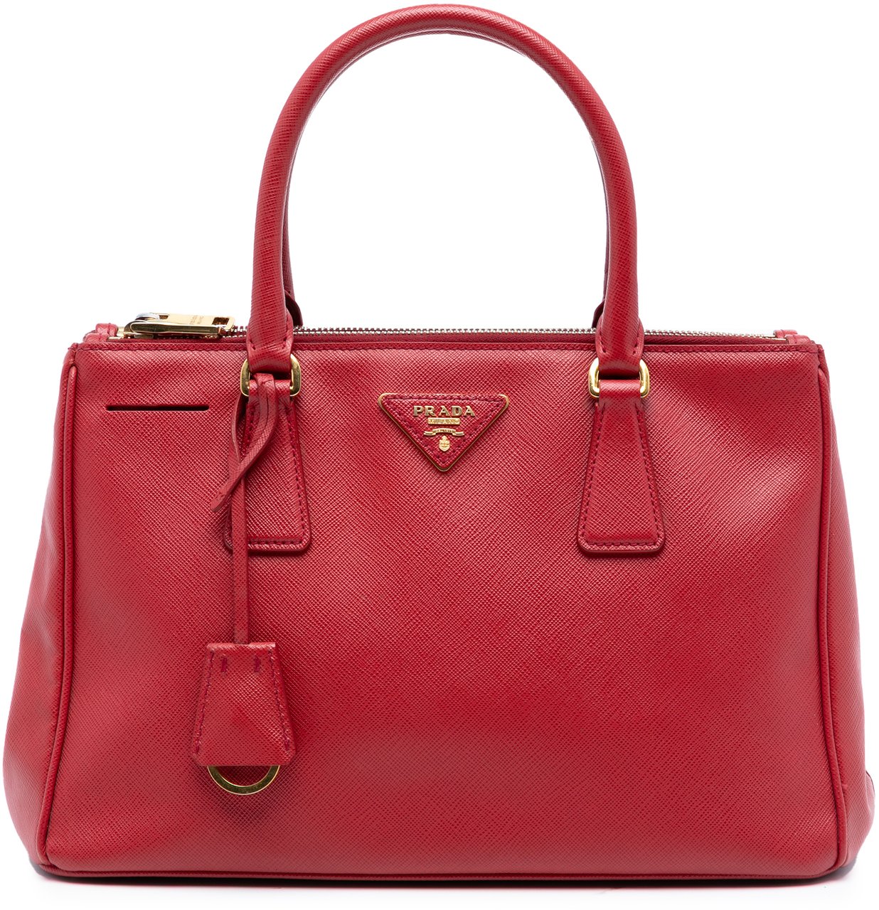 Prada Small Saffiano Lux Galleria Double Zip Satchel Rood