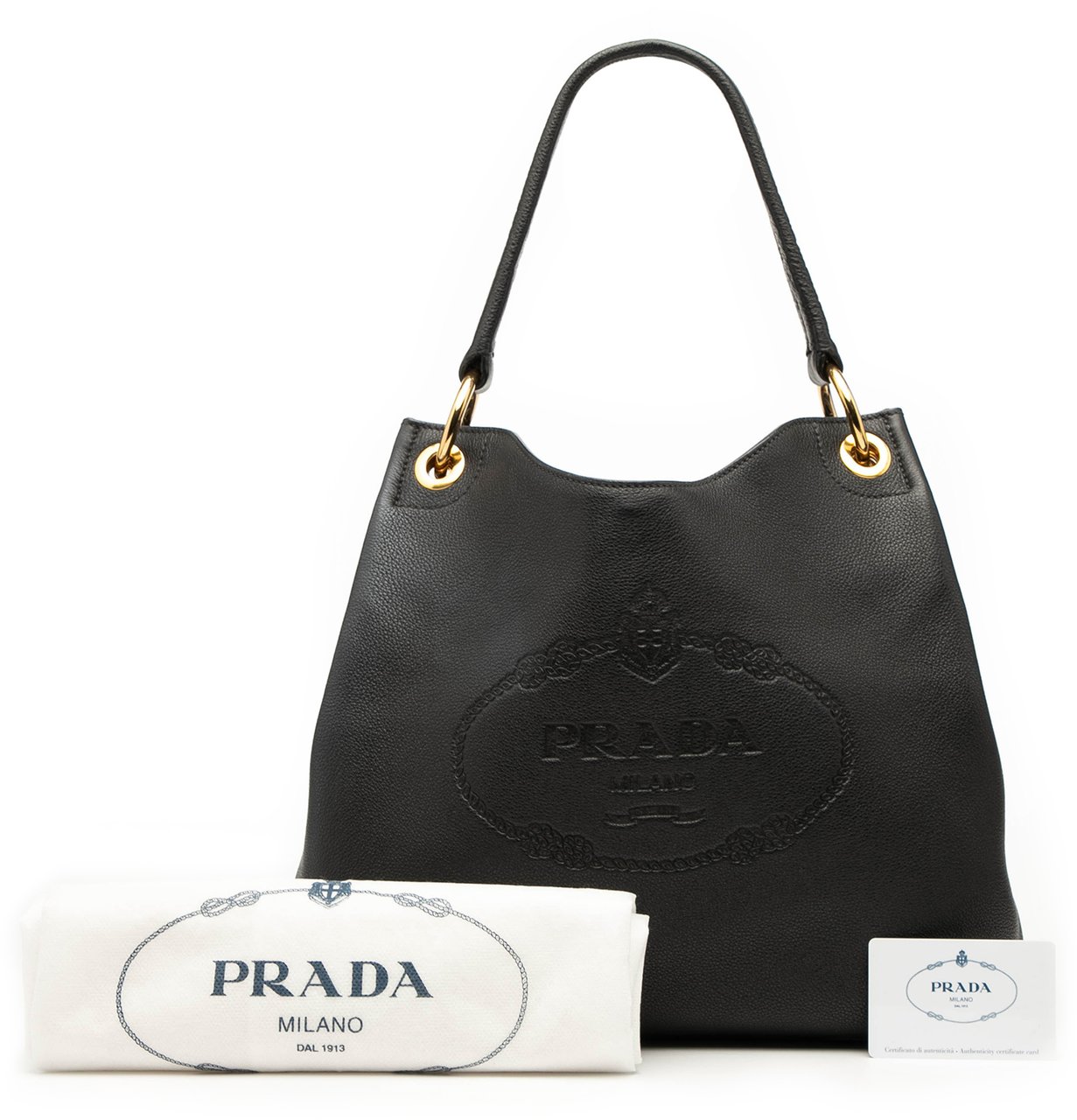 Prada Vitello Phenix Logo Tote Zwart