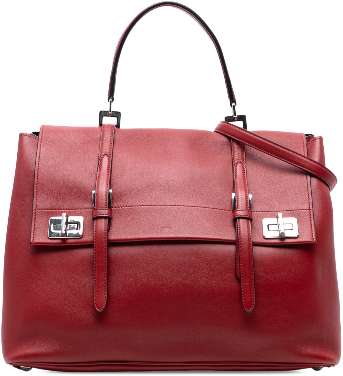 Prada Soft Calf Double Turnlock Satchel Rood